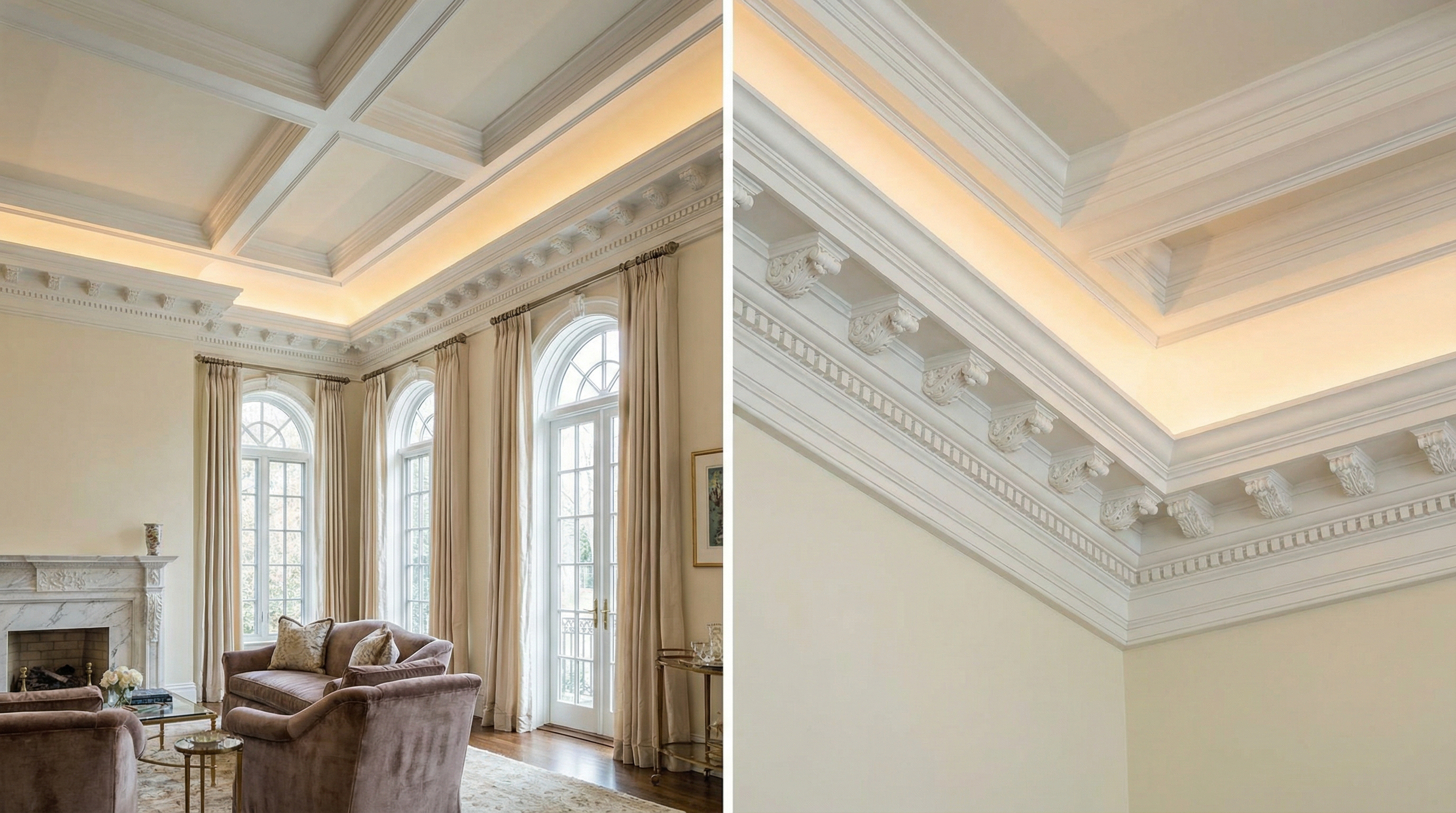 Living room crown molding craftsmanship